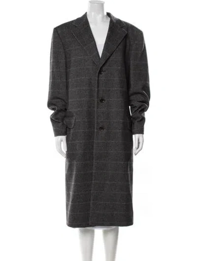 Pre-owned Canali Wool Plaid Print Coat In Gray