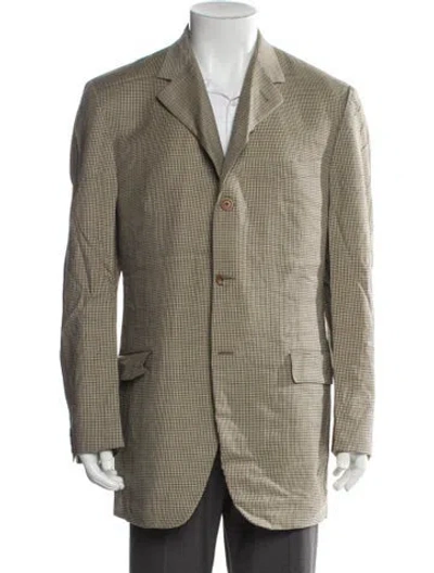 Pre-owned Canali Wool Plaid Print Coat In Neutral