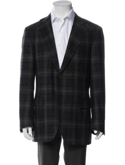 Pre-owned Canali Wool Plaid Print Jacket In Black