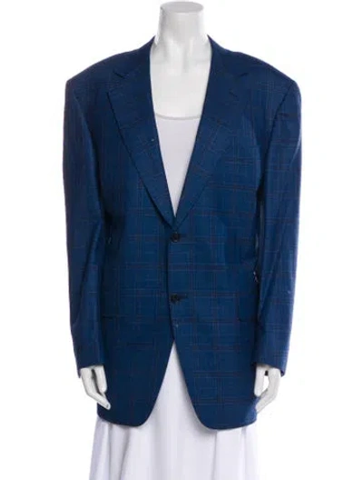Pre-owned Canali Wool Plaid Print Jacket In Blue