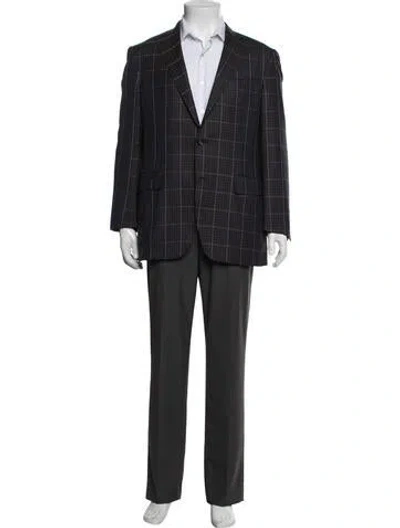 Pre-owned Canali Wool Plaid Print Jacket In Blue