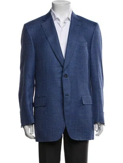 Pre-owned Canali Wool Plaid Print Jacket In Blue