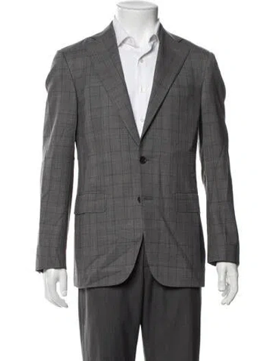 Pre-owned Canali Wool Plaid Print Jacket In Grey