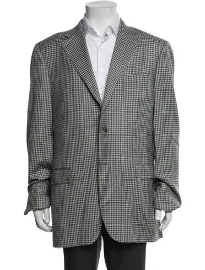 Pre-owned Canali Wool Plaid Print Jacket In Grey
