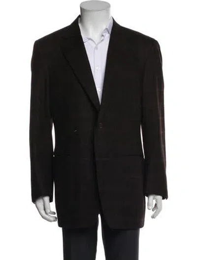 Pre-owned Canali Wool Plaid Print Overcoat In Black