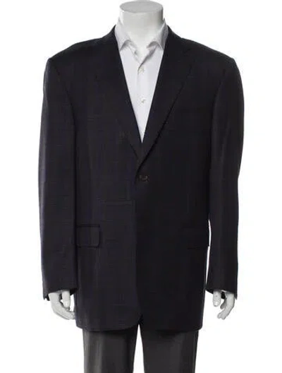 Pre-owned Canali Wool Plaid Print Overcoat In Blue