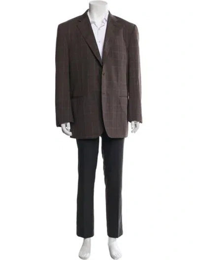 Pre-owned Canali Wool Plaid Print Overcoat In Brown