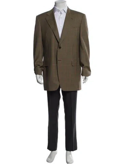 Pre-owned Canali Wool Plaid Print Overcoat In Brown