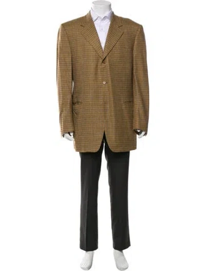 Pre-owned Canali Wool Plaid Print Overcoat In Brown