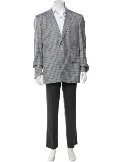 Pre-owned Canali Wool Plaid Print Overcoat In Gray