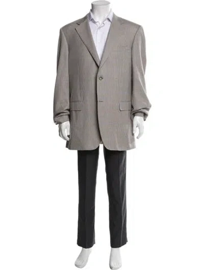Pre-owned Canali Wool Plaid Print Overcoat In Neutral