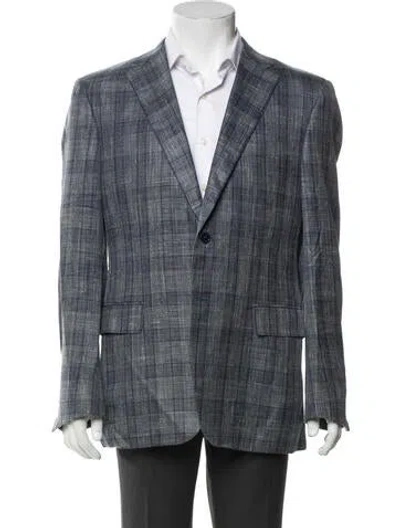 Pre-owned Canali Wool Plaid Print Peacoat In Blue