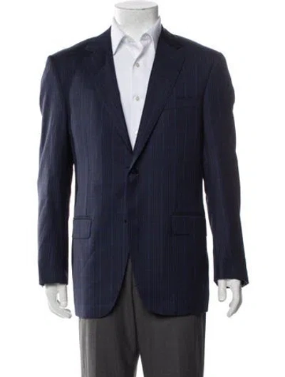Pre-owned Canali Wool Plaid Print Peacoat In Blue