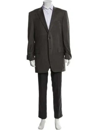 Pre-owned Canali Wool Plaid Print Two-piece Blazer In Gray