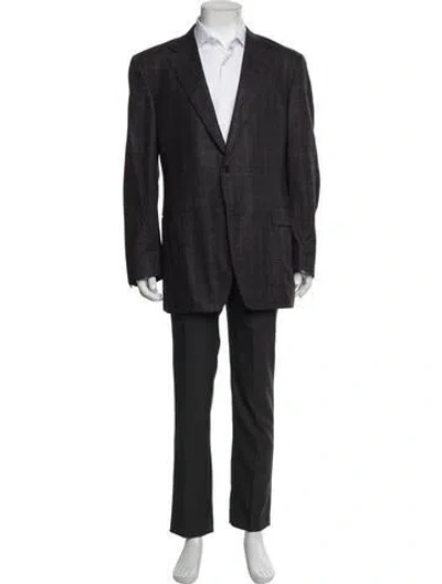 Pre-owned Canali Wool Plaid Print Two-piece Blazer In Grey