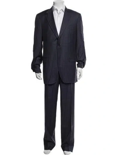 Pre-owned Canali Wool Plaid Print Two-piece Suit In Blue