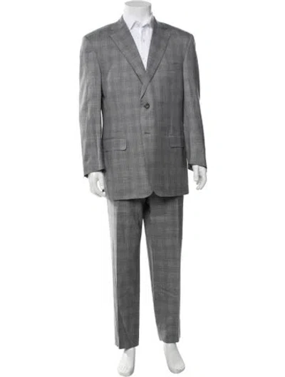 Pre-owned Canali Wool Plaid Print Two-piece Suit In Gray