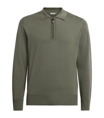 Canali Wool Quarter-zip Polo Sweater In Green