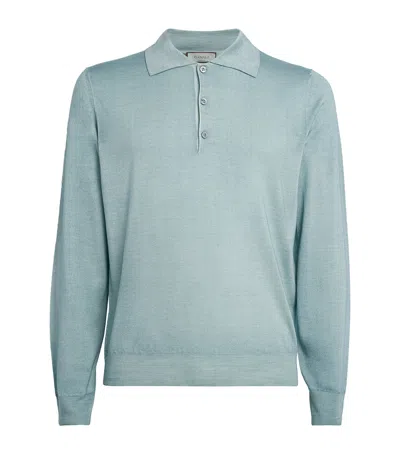 Canali Wool-silk Polo Sweater In Blue