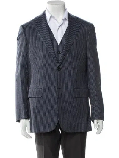 Pre-owned Canali Wool Striped Blazer In Blue