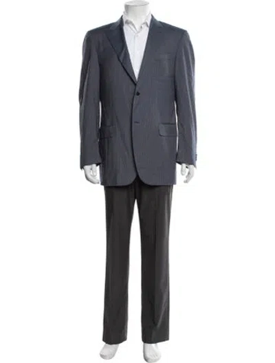 Pre-owned Canali Wool Striped Blazer In Blue