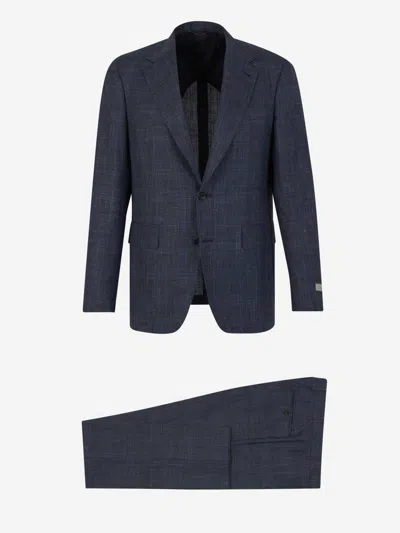 Canali Wool Textured Suit In Midnight Blue