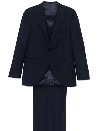 Canali Wool Three-piece Suit In Blue