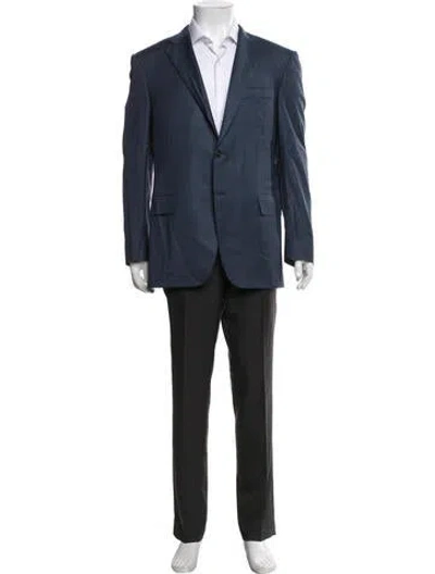 Pre-owned Canali Wool Tweed Pattern Blazer In Blue