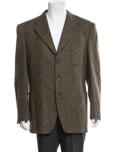 Pre-owned Canali Wool Tweed Pattern Peacoat In Brown