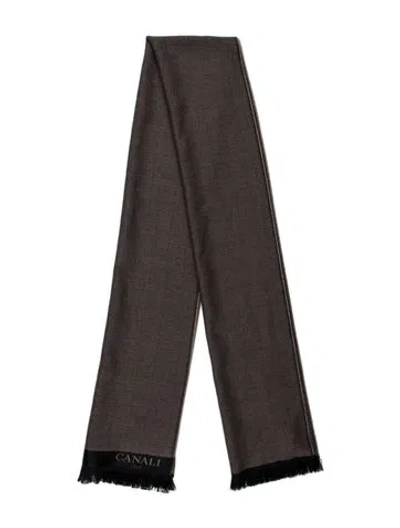 Pre-owned Canali Wool Tweed Pattern Scarf In Neutrals