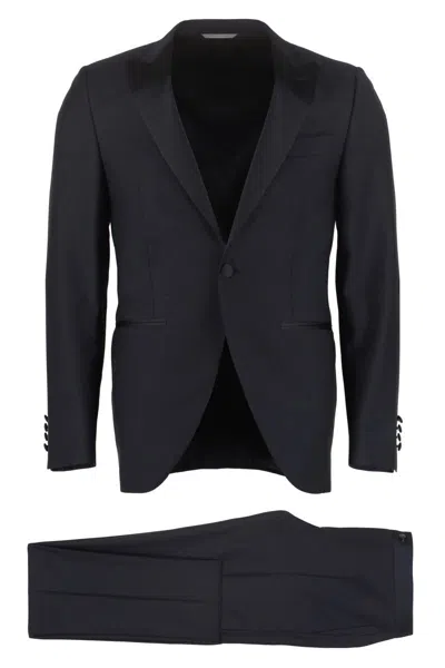 Canali Peak-lapel Wool Suit In Black