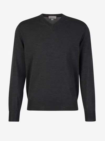 Canali Wool V-neck Sweater In Gray