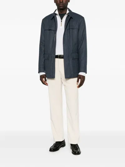 Canali Wool Zip-up Jacket In Blue