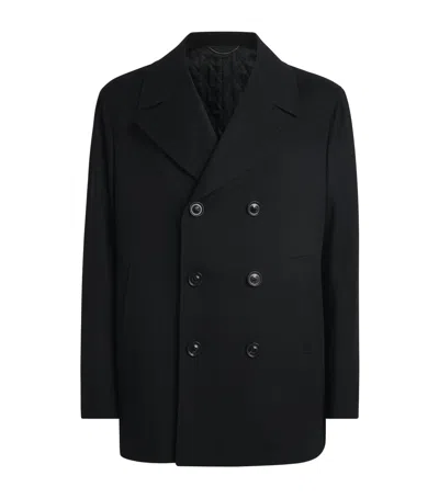 Canali Wool-cashmere Pea Coat In Black