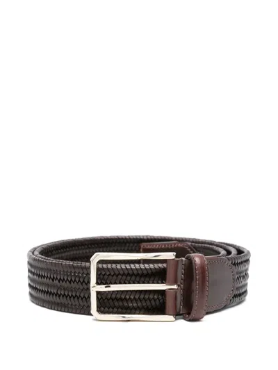 Canali Braided Leather Belt In Brown