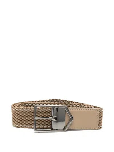 Canali Woven Buckle Belt In Neutral