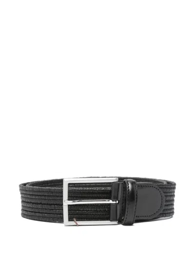 Canali Woven Leather Belt In Black
