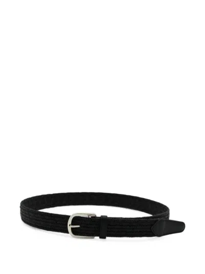Canali Woven Leather Belt In Black