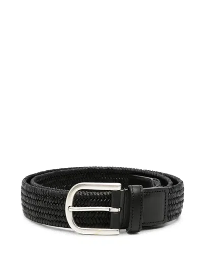 Canali Woven Leather Belt In Black