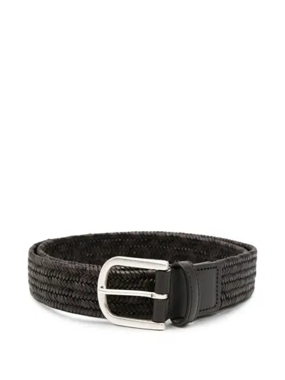 Canali Woven Leather Belt In Black