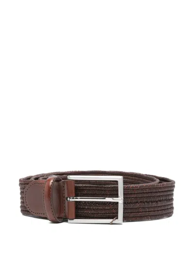 Canali Woven Leather Belt In Brown