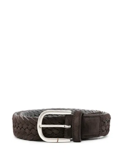 Canali Woven Leather Buckle Belt In Brown