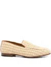 Canali Woven Raffia Leather Loafers In Neutral