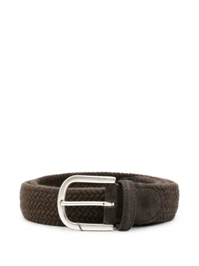 Canali Woven Suede-trimmed Belt In Brown
