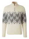 Canali Cream Zippered Mock Neck Sweater With Gray Tones In An Alpaca Blend In Neutral