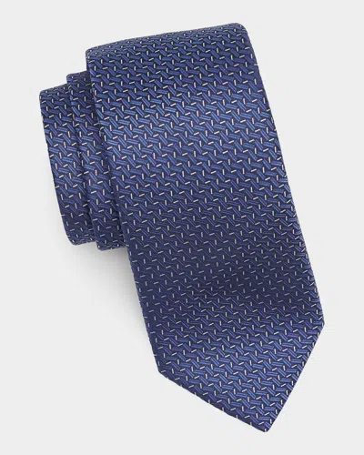Canali Zigzag Woven Silk Tie In Blue