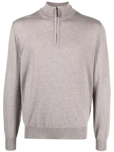 Canali Zip-detail Merino Jumper In Brown
