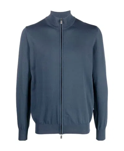 Canali Zip-fastening Cotton Jumper In Blue