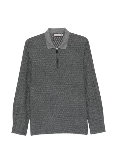 Canali Zip-fastening Patterned Polo Shirt In Gray