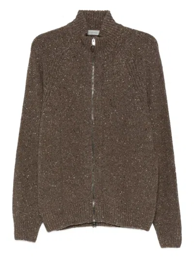 Canali Zip-front Speckled Cardigan In Brown